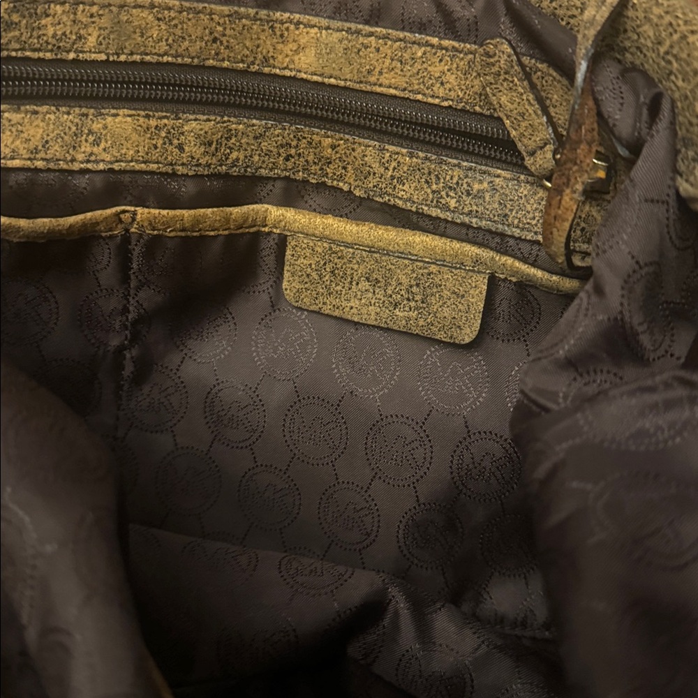 Michael Kors Brown Suede Tote with Gold Charm, EUC - Picture 6 of 9